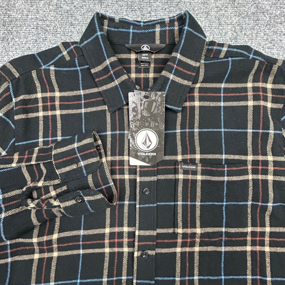 Volcom Leland Flannel Shirt Mens M Black Plaid Long Sleeve Cotton Top